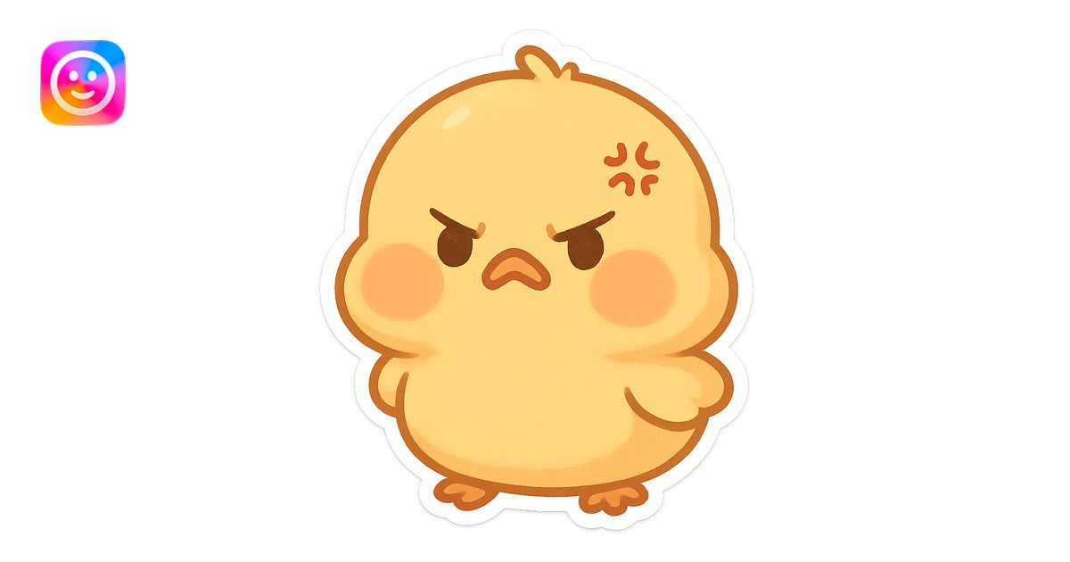 cute angry chibi chick, soft and round, yellow, puffed cheeks, adorable ...