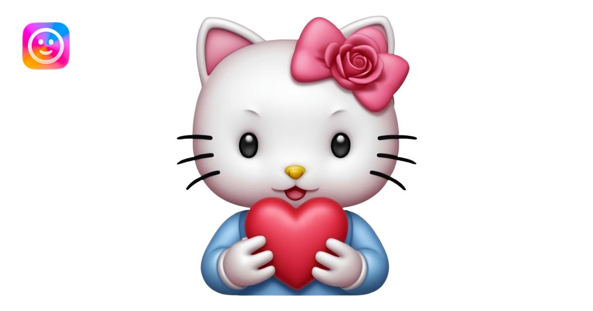 Hello kitty qui fait un bisous avec un cœur rose emoji | AI Emoji Generator