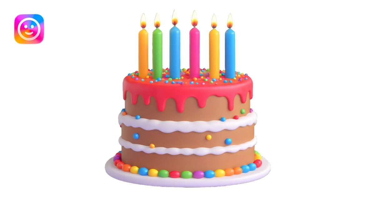 animated birthday cake, 3D style, glossy icing, colorful candles ...