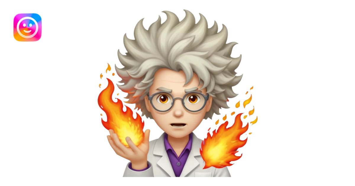 A mad scientist was crazy hair and an explosion emoji | AI Emoji Generator