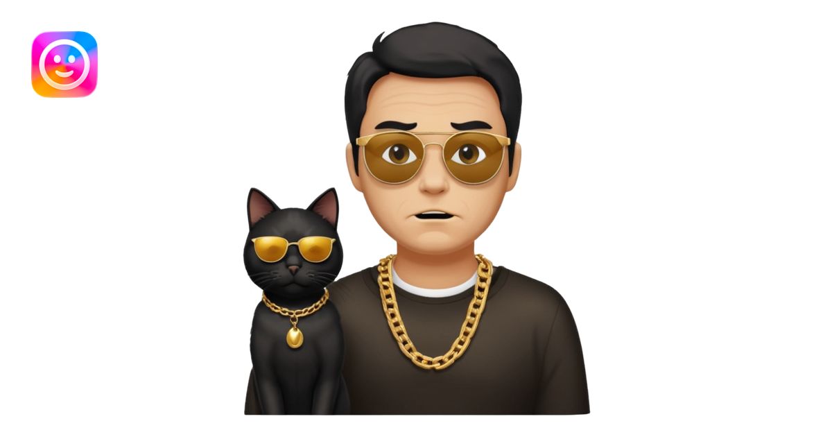 Freaky Larry is a cat with a gold chain and sunglasses standing behind ...