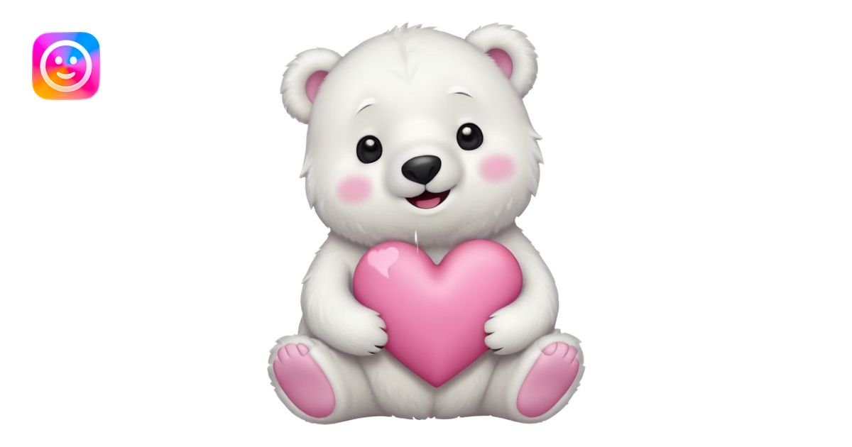 Oso Polar blanco corazón rosa kawaii emoji | AI Emoji Generator