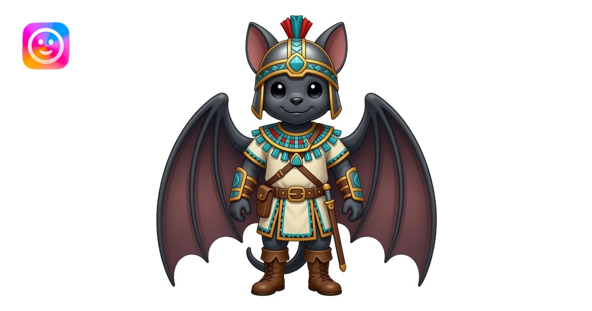 A bat dressed in medieval mayan ranger outfit. Full body. No wings ...