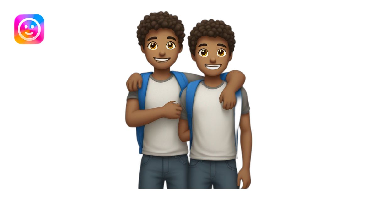 2 teenagers brothers holding shoulders, smiling emoji | AI Emoji Generator