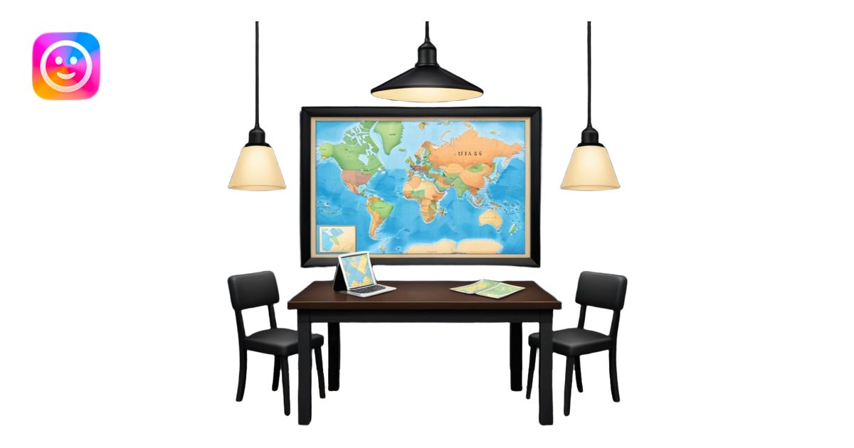 A dark room full of maps with table and over light emoji | AI Emoji ...