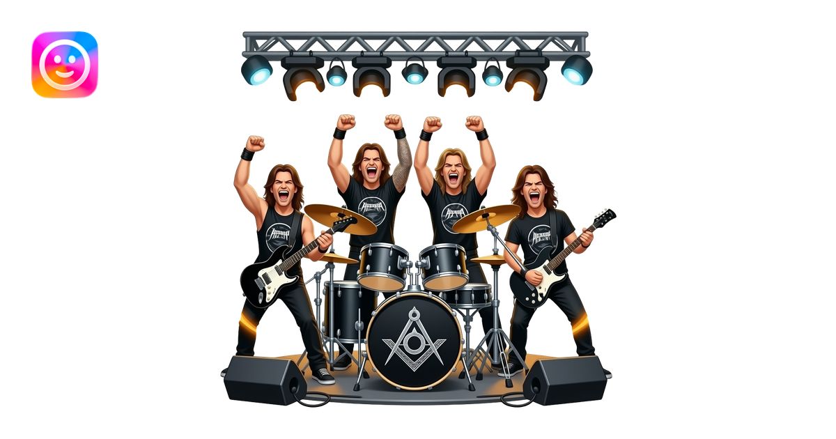 Icon for Heavy Metal Music: 4 men band on stage with electric guitars ...