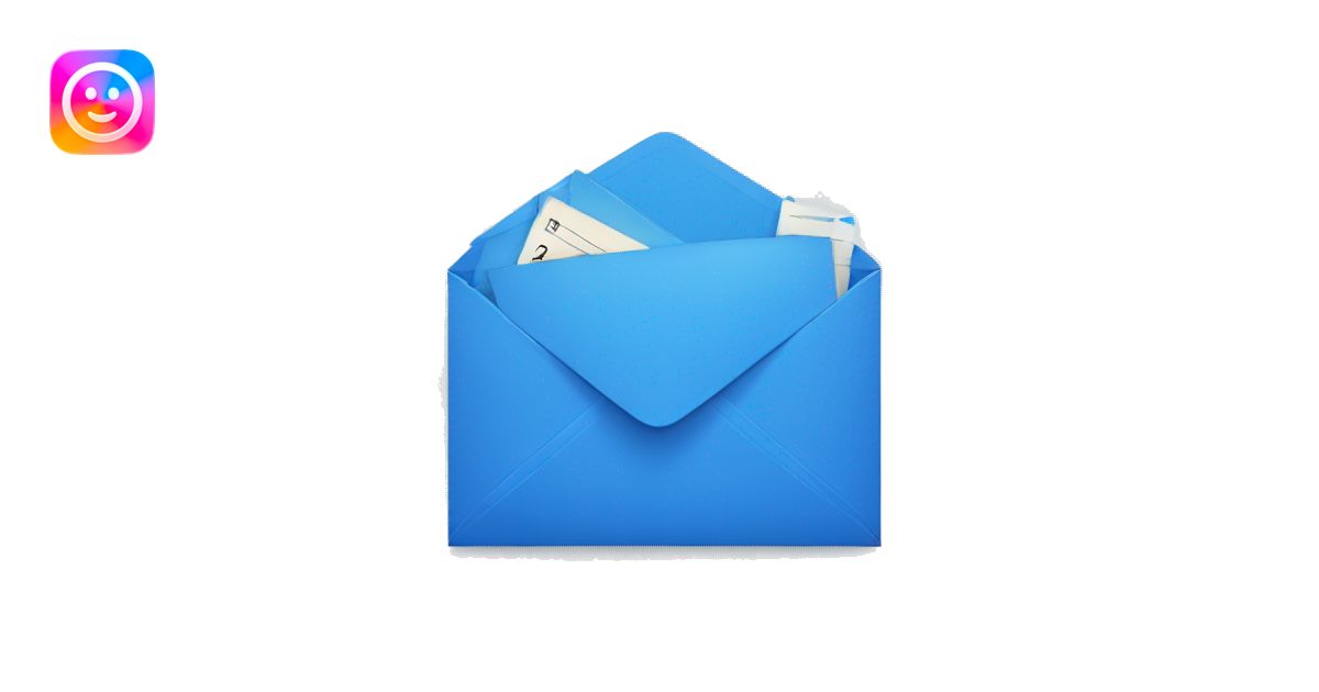 blue envelope unface with simple clock face in the left corner emoji ...