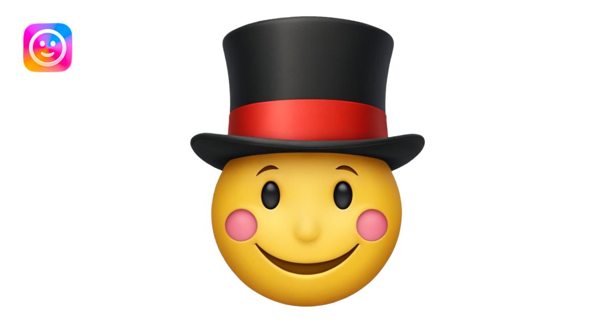 A smiley face emoji with a full red top hat emoji | AI Emoji Generator