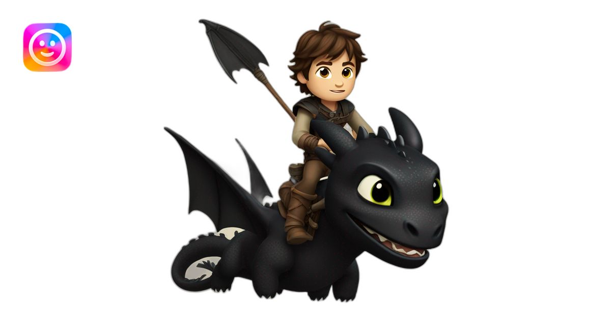 Hiccup riding Toothless emoji | AI Emoji Generator
