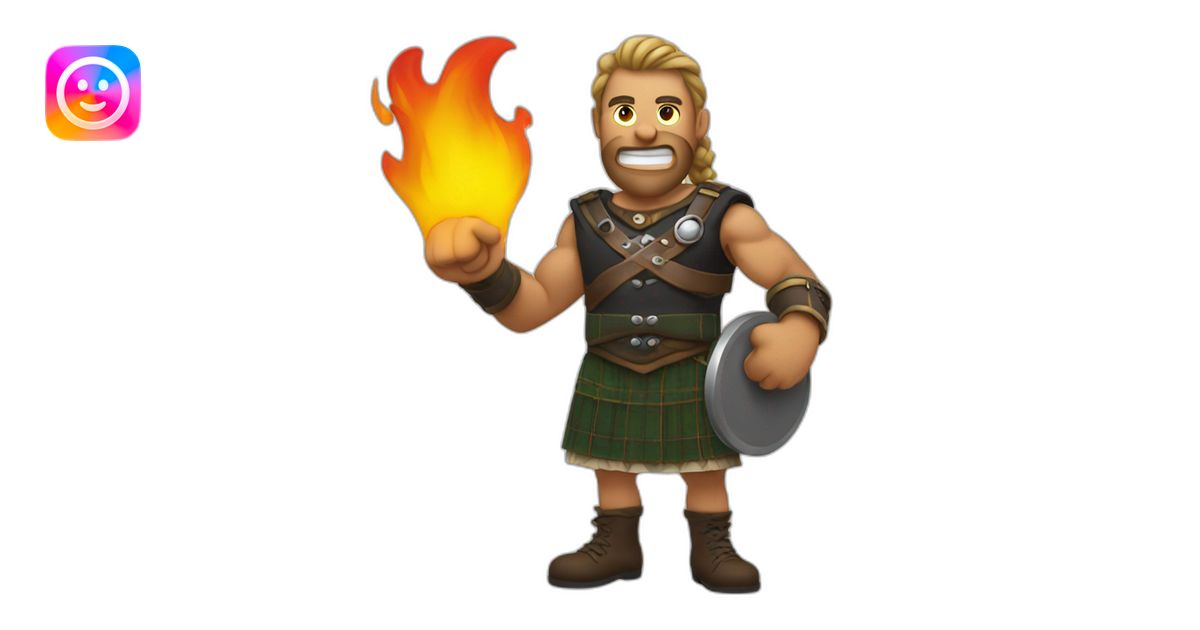 monty starting fire wearing a kilt flexes biceps emoji | AI Emoji Generator