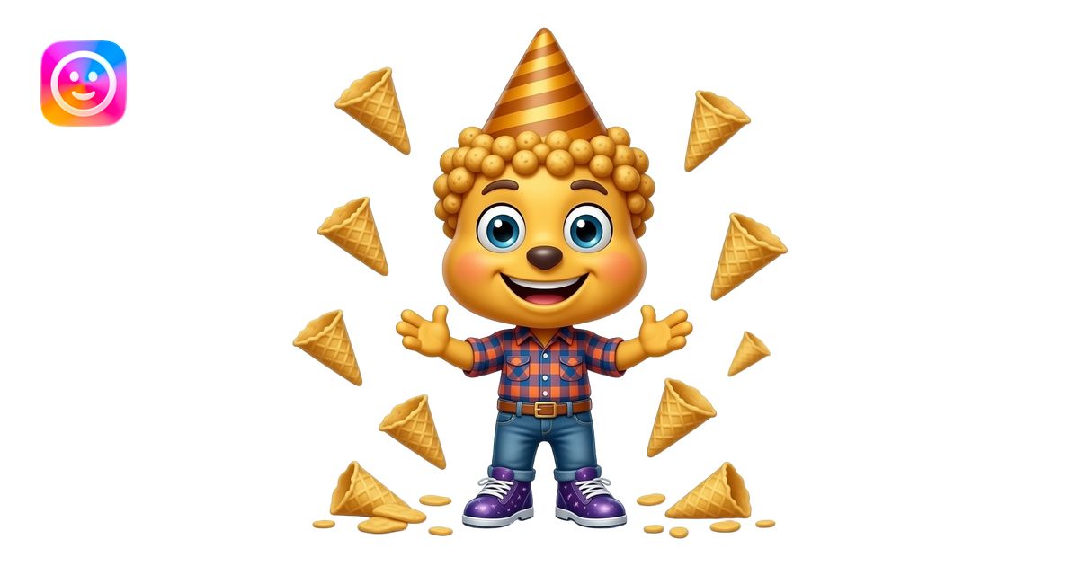 A magical Bugles mascot with a giant head and tiny body. It has golden ...