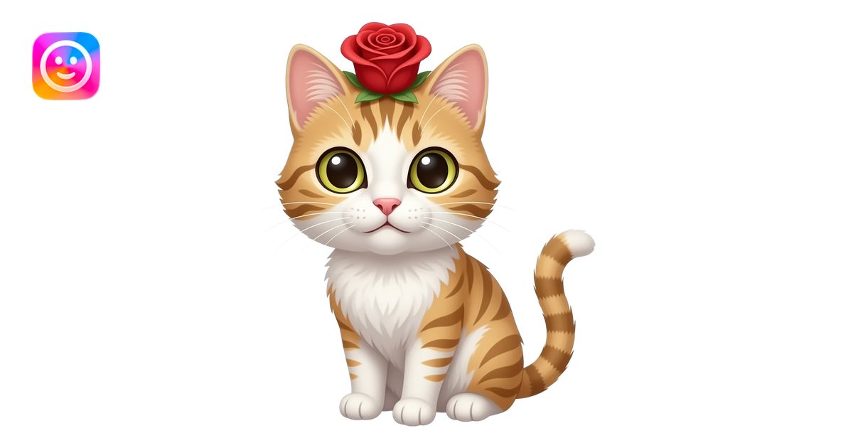 Dame un gato con una flor en la cabeza una rosa emoji | AI Emoji Generator
