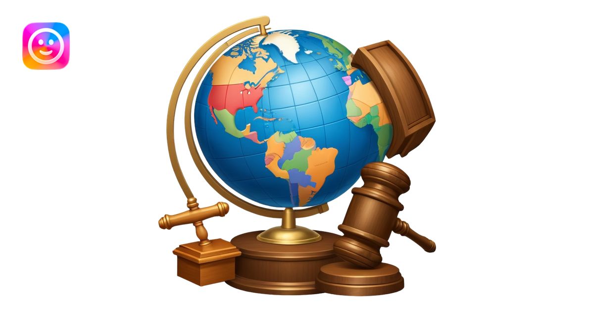 An icon featuring a globe with a gavel and a political map, symbolizing ...