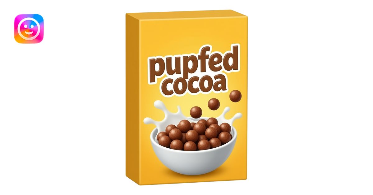 plain yellow rectanglular cereal box of puffed coco and a label with ...