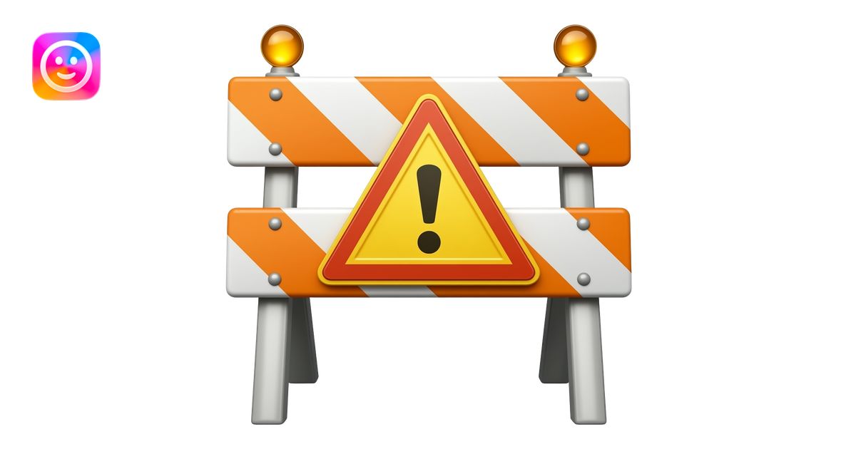 orange road barrier with a triangular plaque with the symbol 