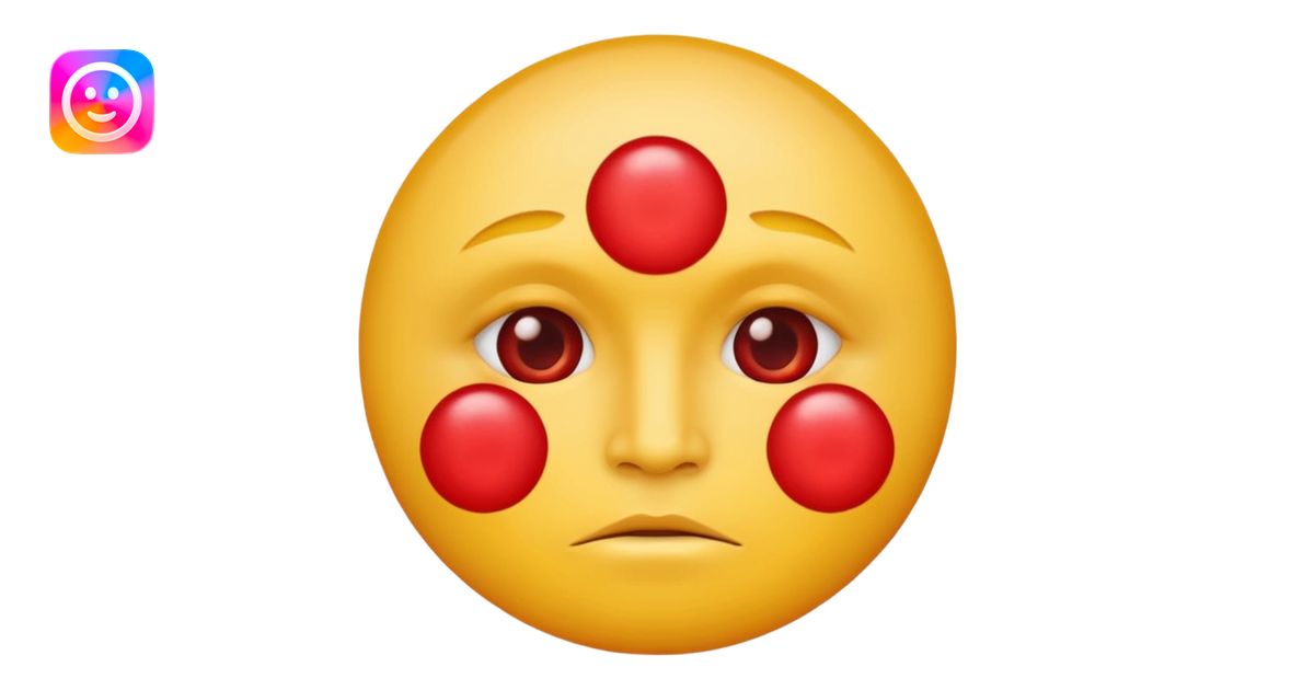 A circular yellow face with many close together red face herpes sores ...