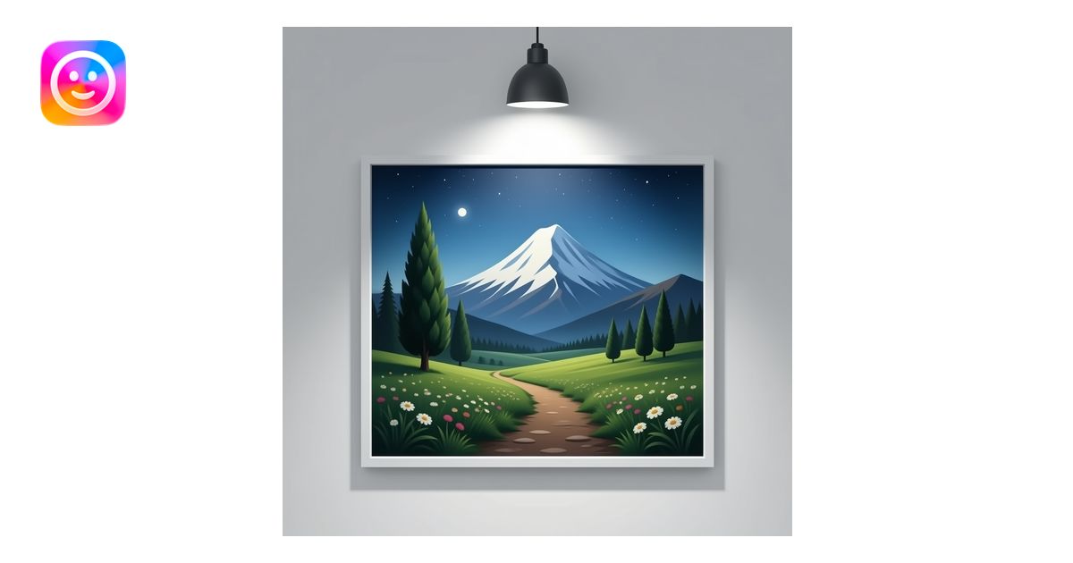 A dramatic wall display with a spotlight shining on a painting emoji ...