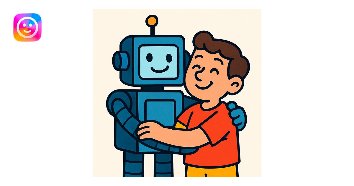 robot hugging human, in a friendly cartoon style illustration | AI ...