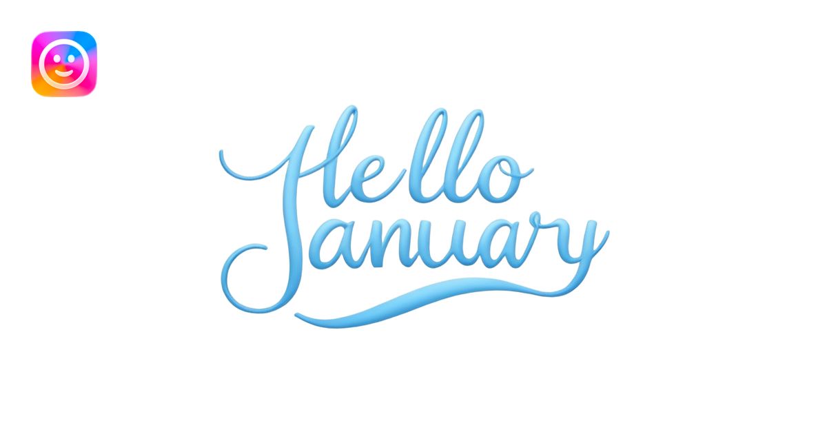 Light Blue “ hello January “ word in cursive emoji | AI Emoji Generator