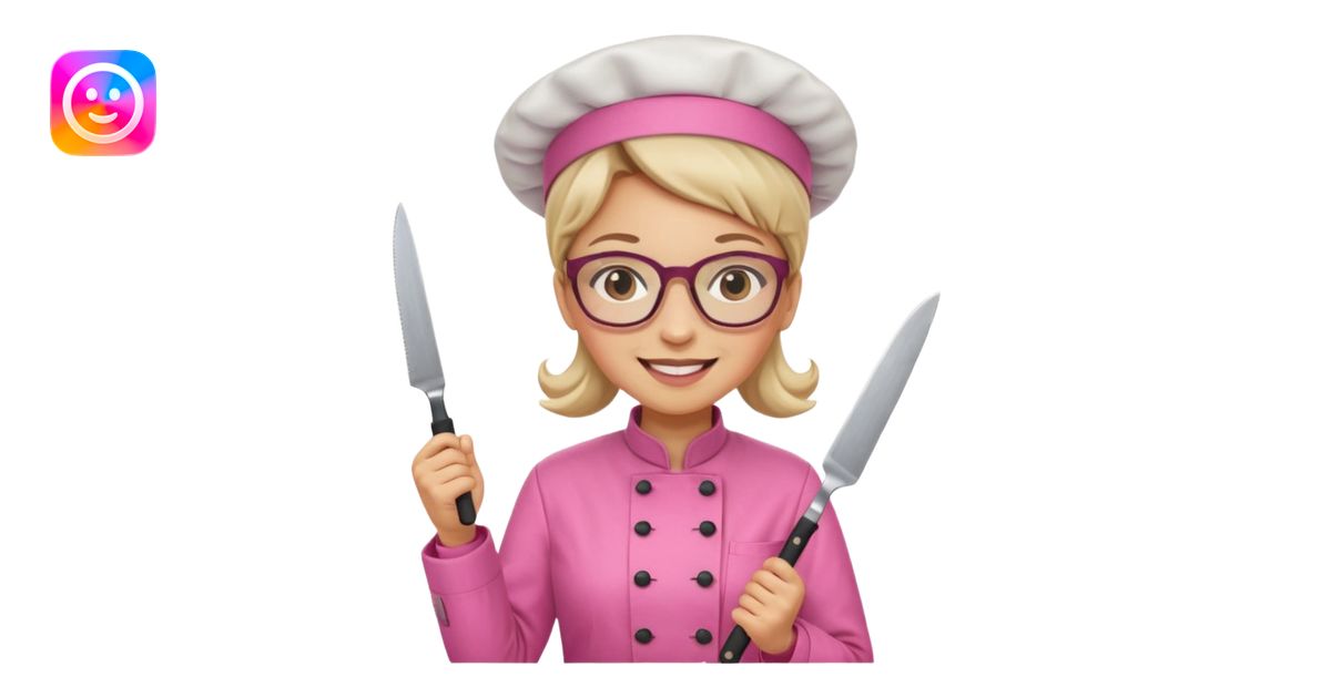 female italian chef, pink uniform, wearing glasses, holding knife emoji ...