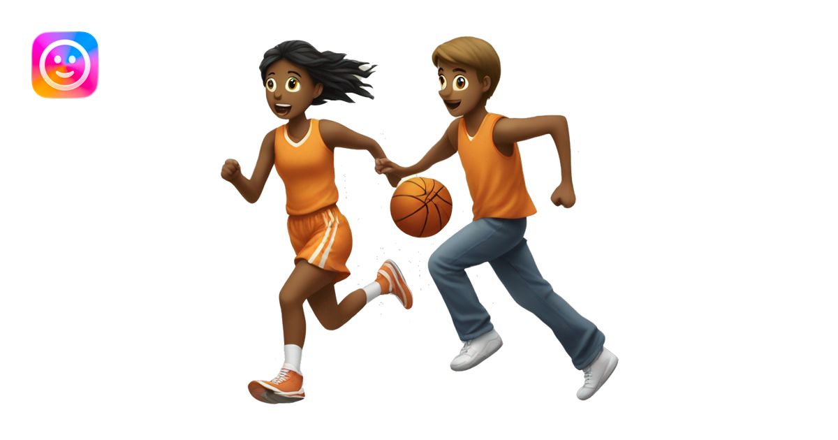 Girl running away from basketball boy emoji | AI Emoji Generator