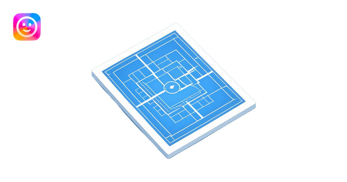 blue blueprint plan with white lines and shaded objects, isometric ...