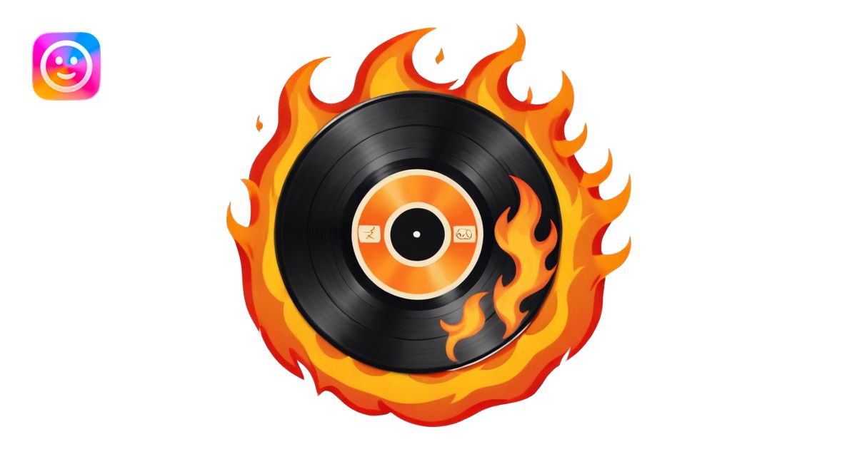 a black vinyl record on fire with a white center sticker emoji | AI ...