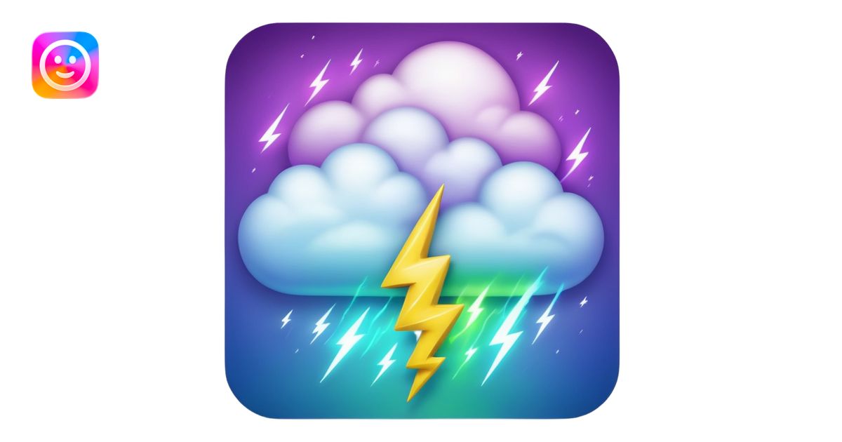 purple and green and blue gradient fluffy cloud with yellow lightning ...