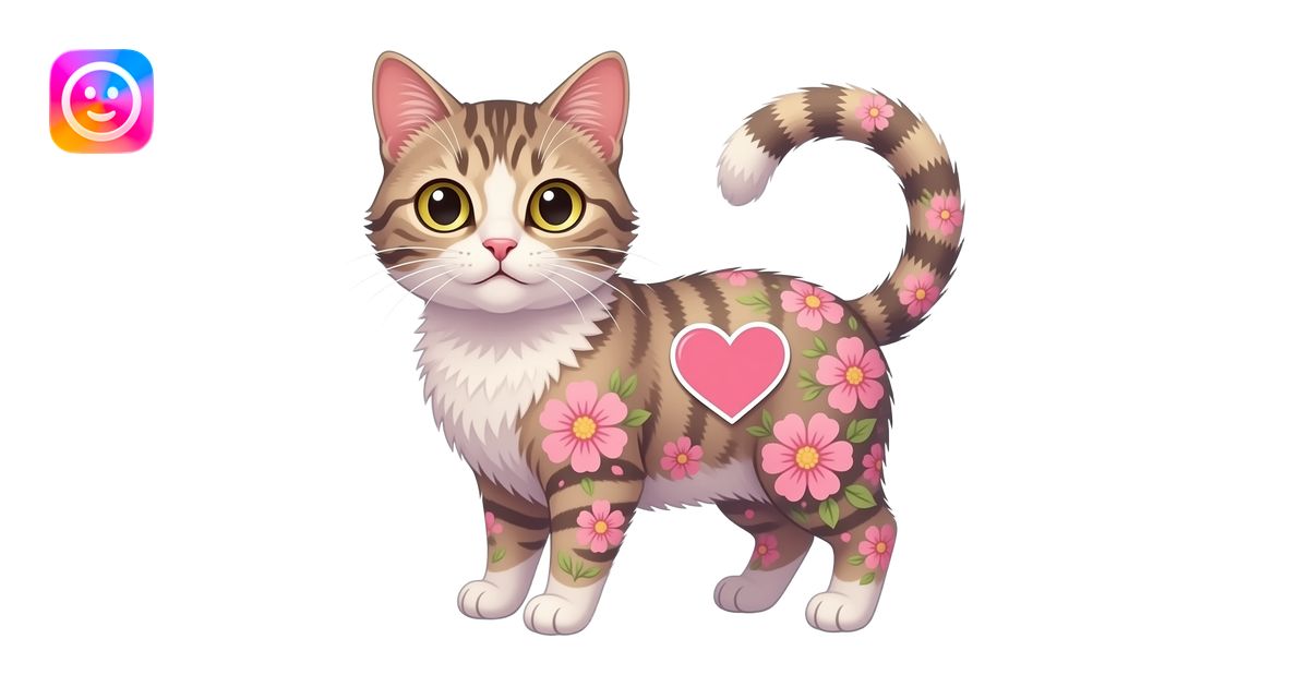 3-Eyed 🐈 With 💗 Sticker On Belly But Colored 🌸 Color emoji | AI Emoji ...