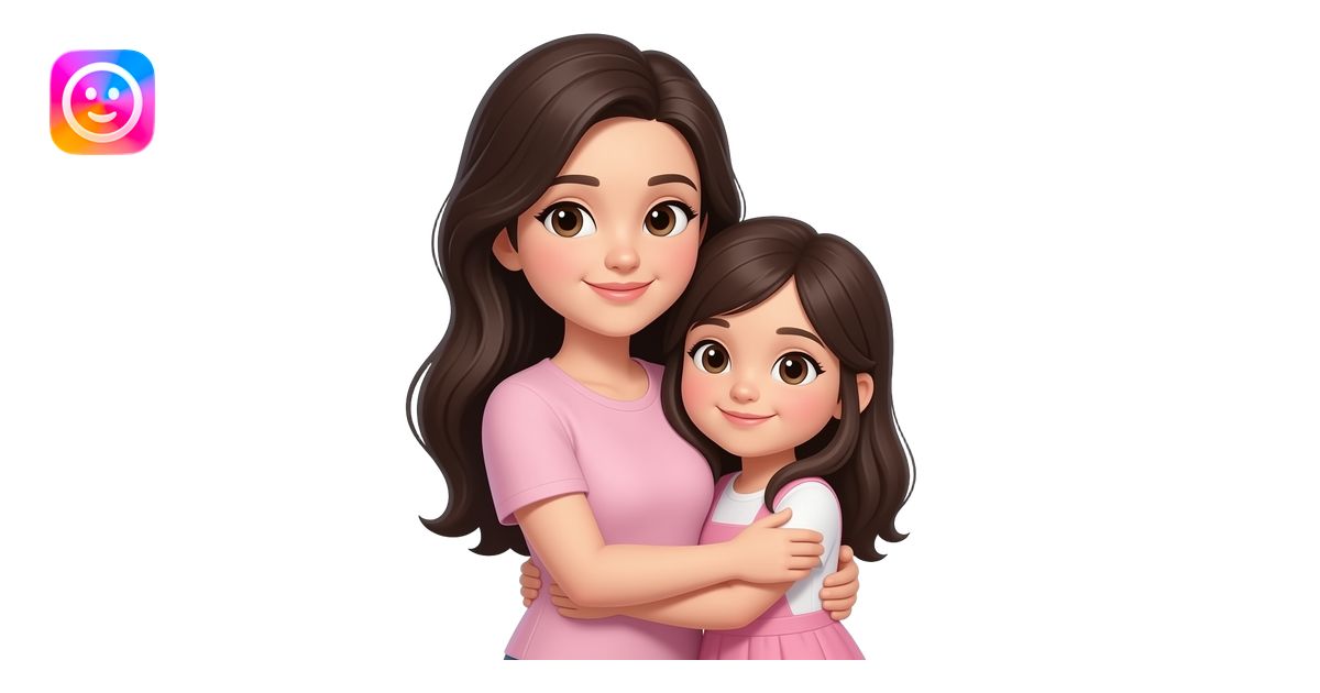 Black hair mom and daughter hugging emoji | AI Emoji Generator
