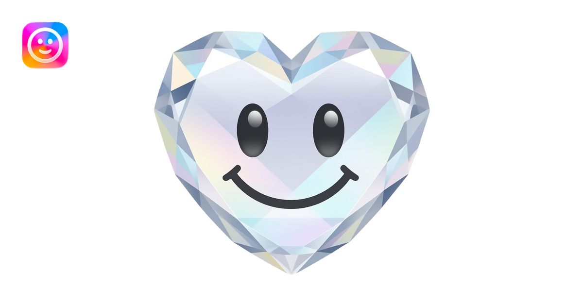 Pastel White iridescent Crystal heart with a smiley face emoji | AI ...