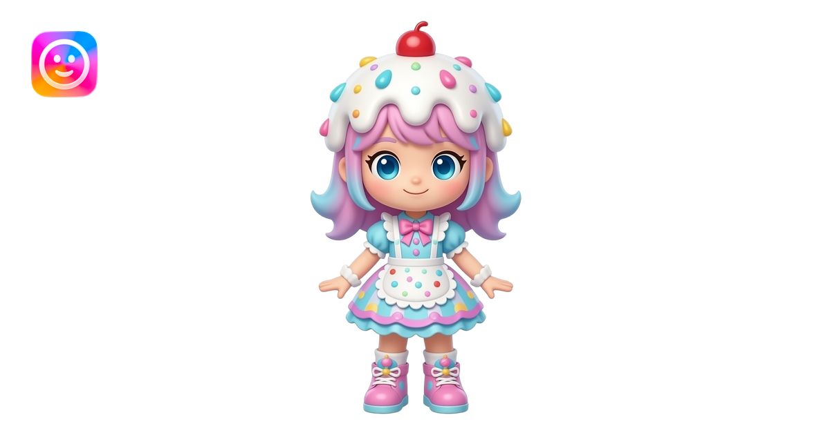 A girl fantasy snack mascot character, full body, big cute head and ...