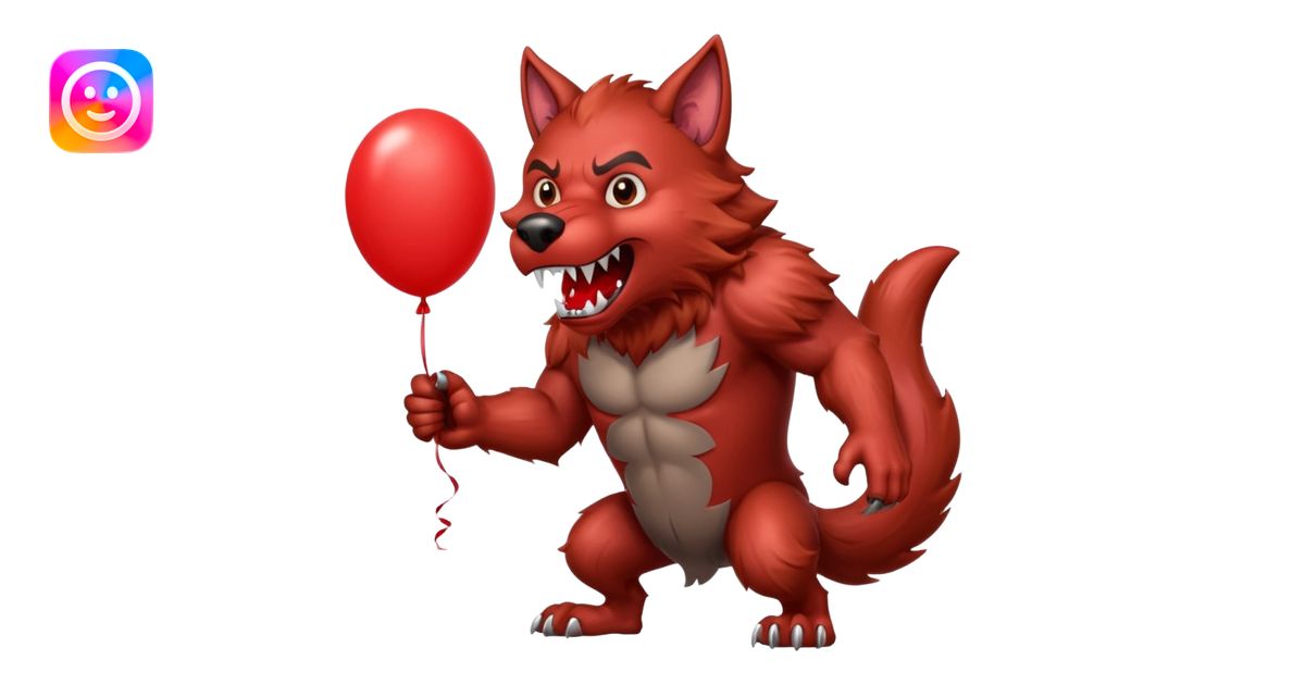 Werewolf inflating a giant red balloon emoji | AI Emoji Generator
