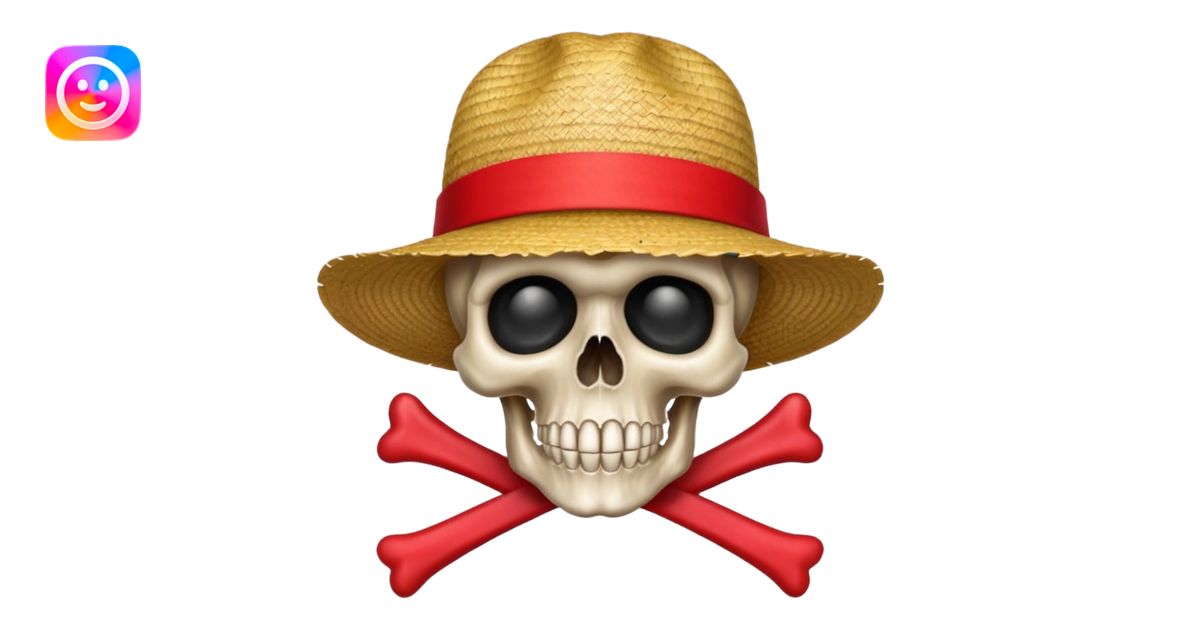 Skull and crossbones wearing a straw hat with the ribbon being red ...