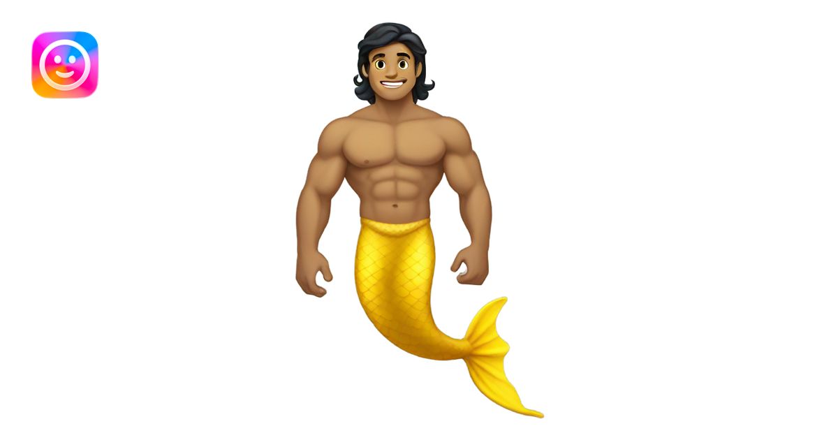 Tan muscular merman with yellow mermaid tail and dark hair emoji | AI ...