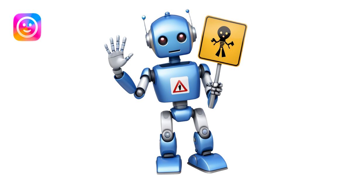 friendly robot with a helping hand and a warning sign representing an ...