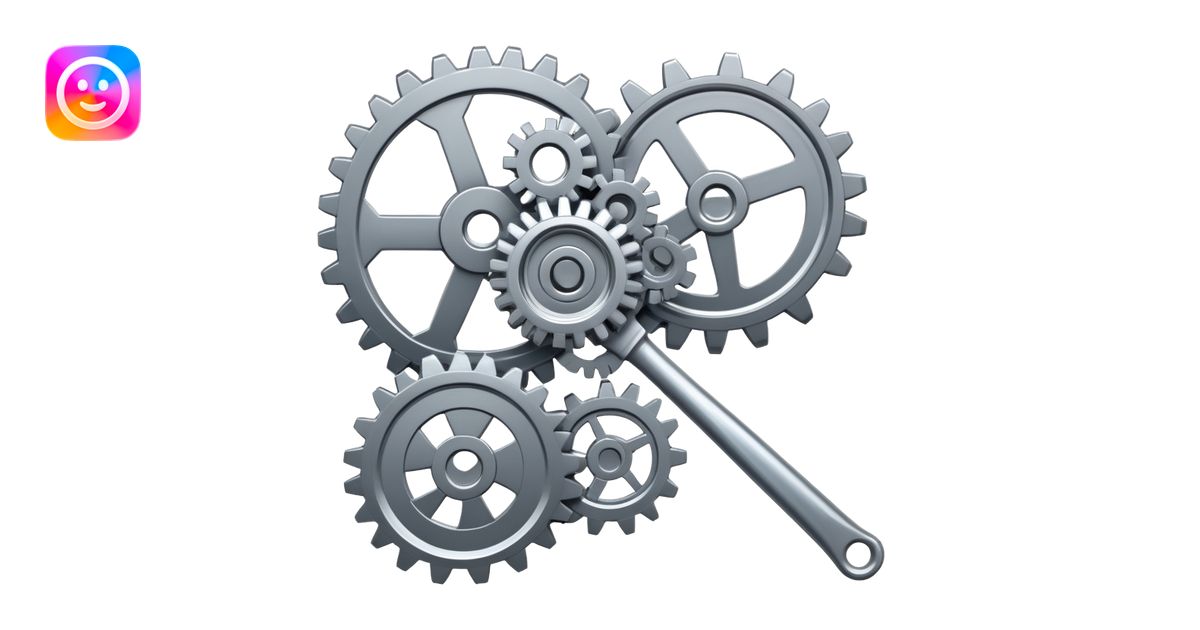 An icon featuring mechanical gears, a wrench, and a blueprint ...