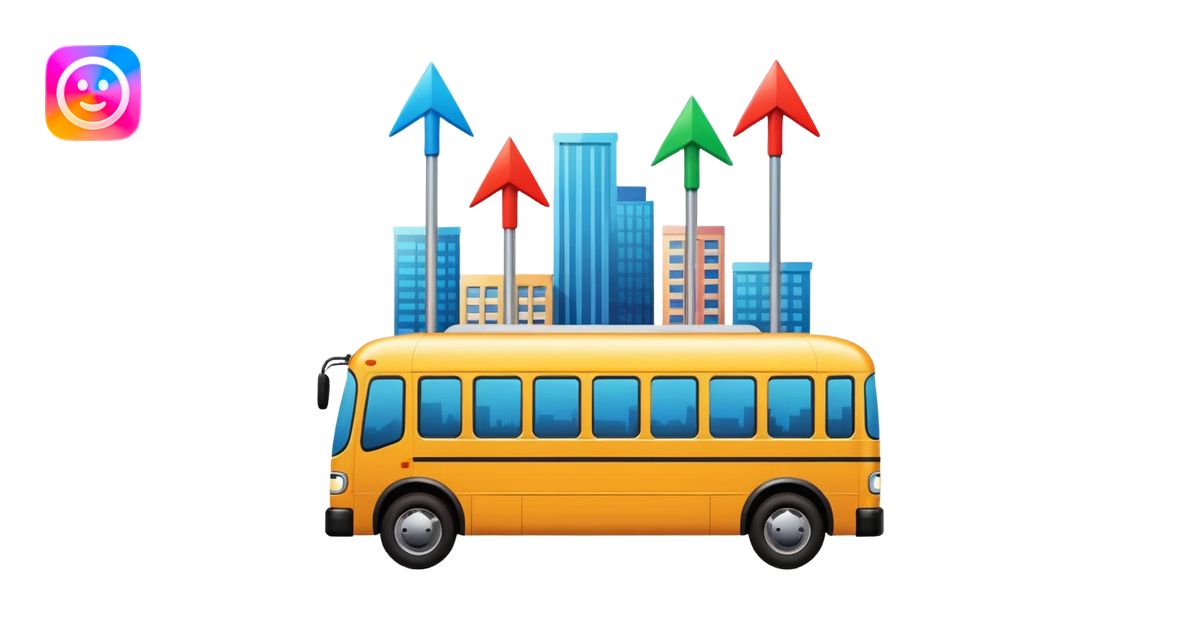 a bus with three colorful directional arrows pointing to city icons ...
