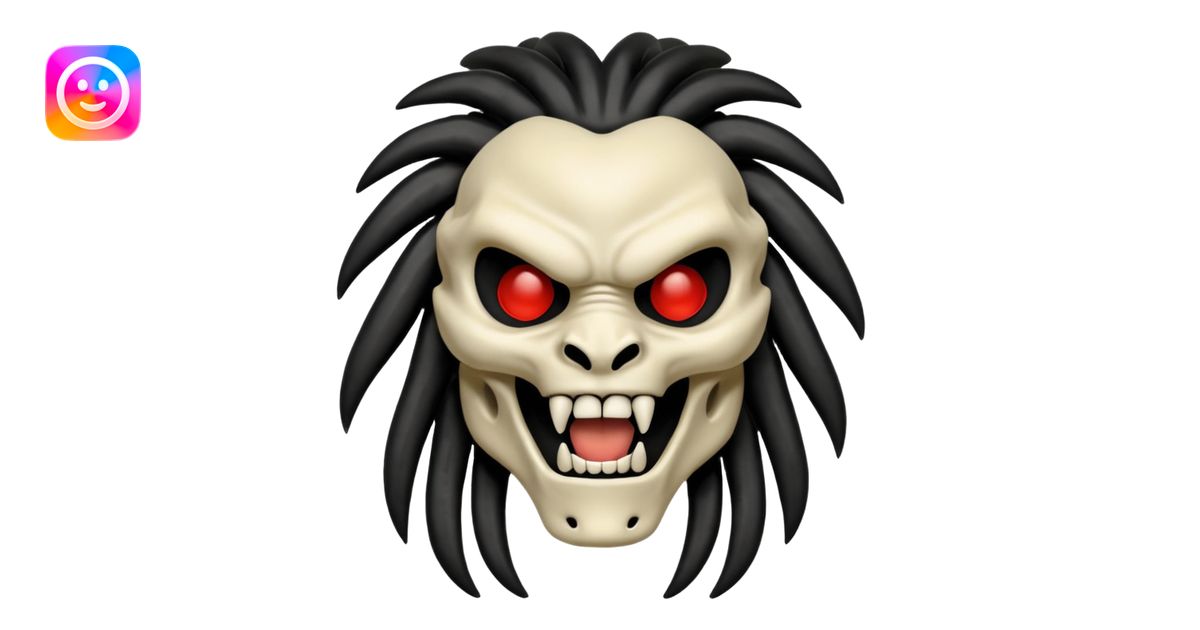 smiling bone predator from movie predator with rasta black hair emoji ...