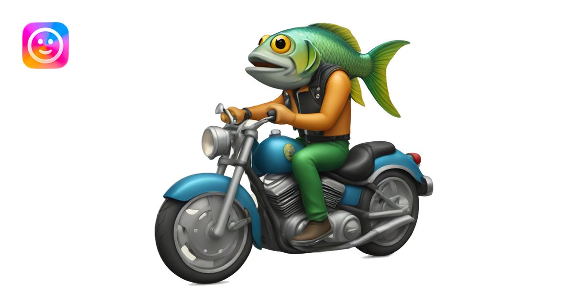 Fish riding a motorcycle smoking a cigarette emoji | AI Emoji Generator