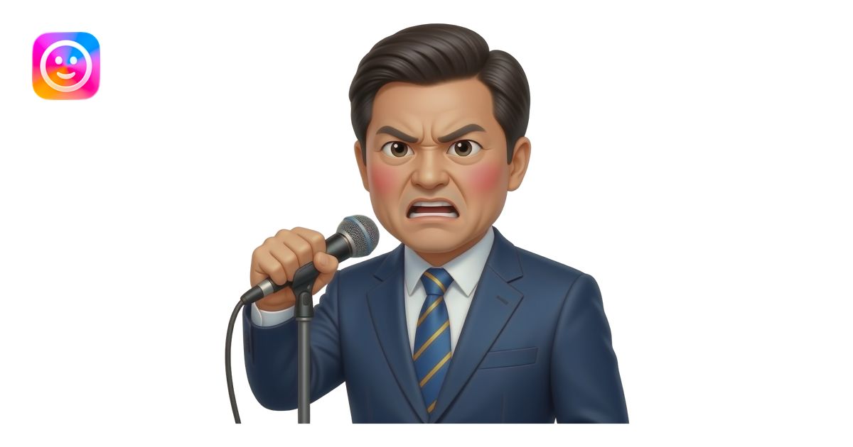 The South Korean president stands at a microphone stand, his right hand ...