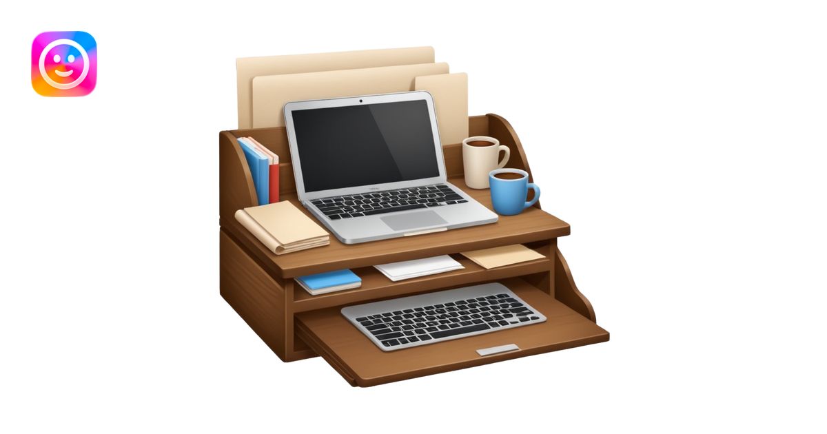 simple emoji of a cozy desk with a paper and a laptop on it emoji | AI ...
