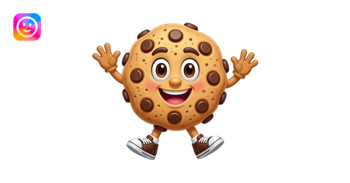 Full-body mascot of a giant chocolate chip cookie with chunky chocolate ...