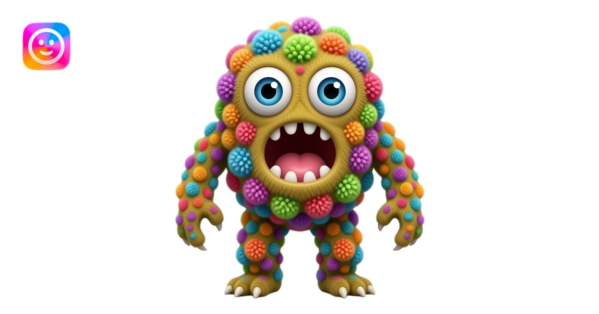 A full-body creature made entirely of oversized, colorful, fuzzy ...