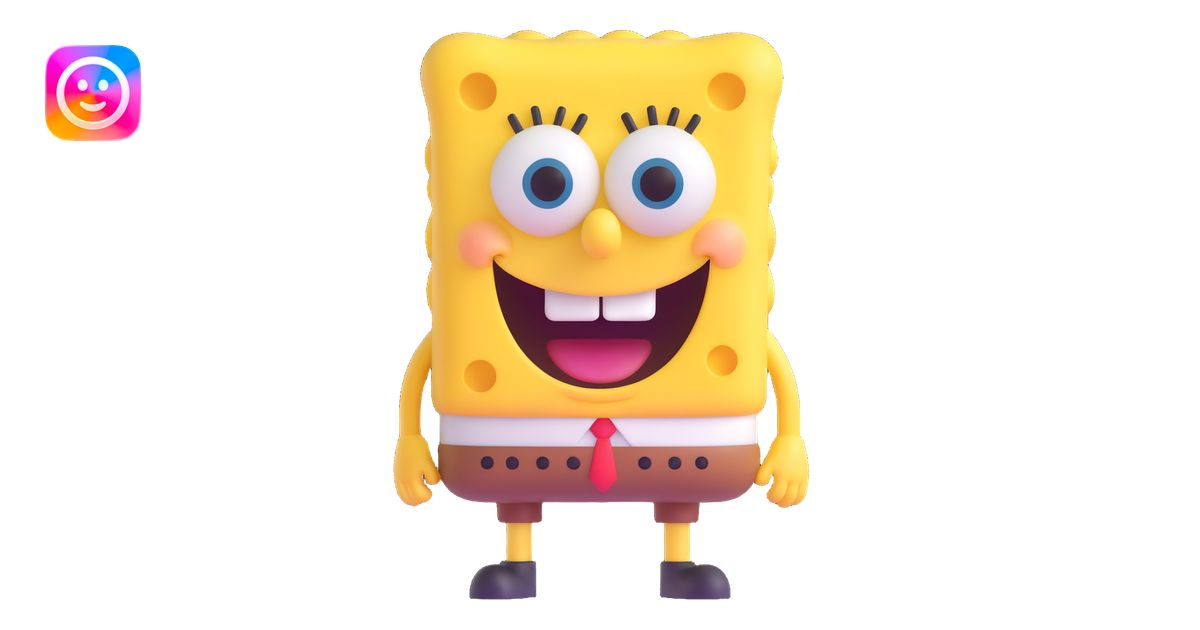 Spongebob Squarepants, 3D emoji style, rounded features, big smile ...
