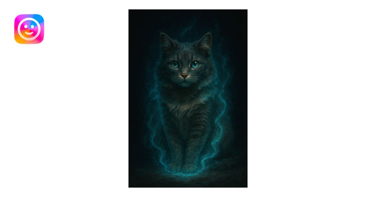 magical cat, realistic digital art style, magical aura, dark background ...