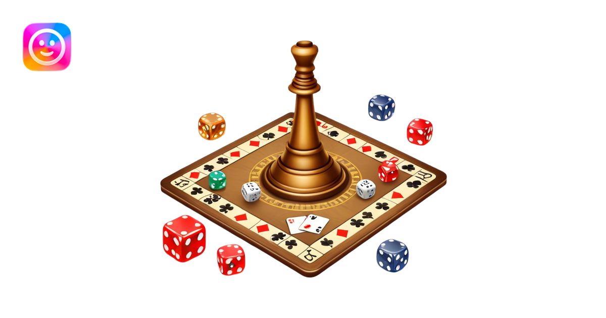 A photorealistic icon featuring dice, playing cards, game tokens, a ...