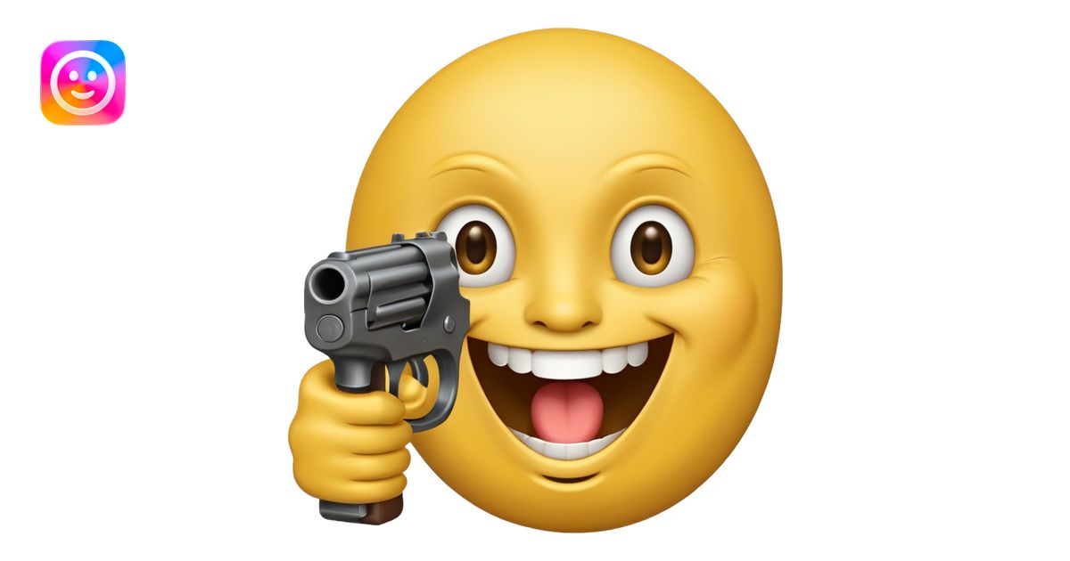 Yellow laughing face pointing gun at its own mount. The barrel of the ...