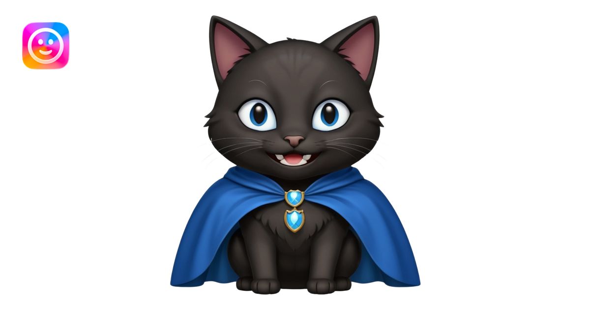an all black anthropomorphic cat with blue eyes wears an all black cape ...