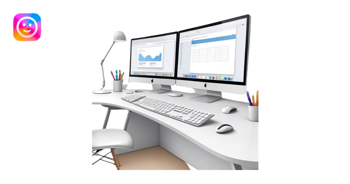 Create an emoji for UX/UI design. Show a workspace with two large ...